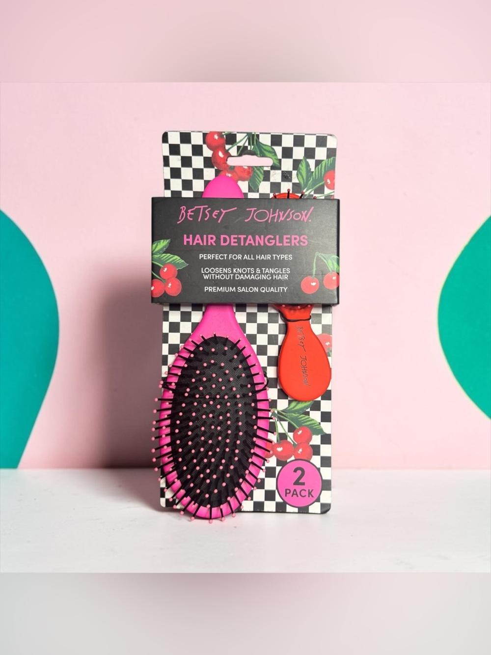 🍒🩷BETSEY JOHNSON🍒♥️Pink & Red Hair Detangler Duo/NIP